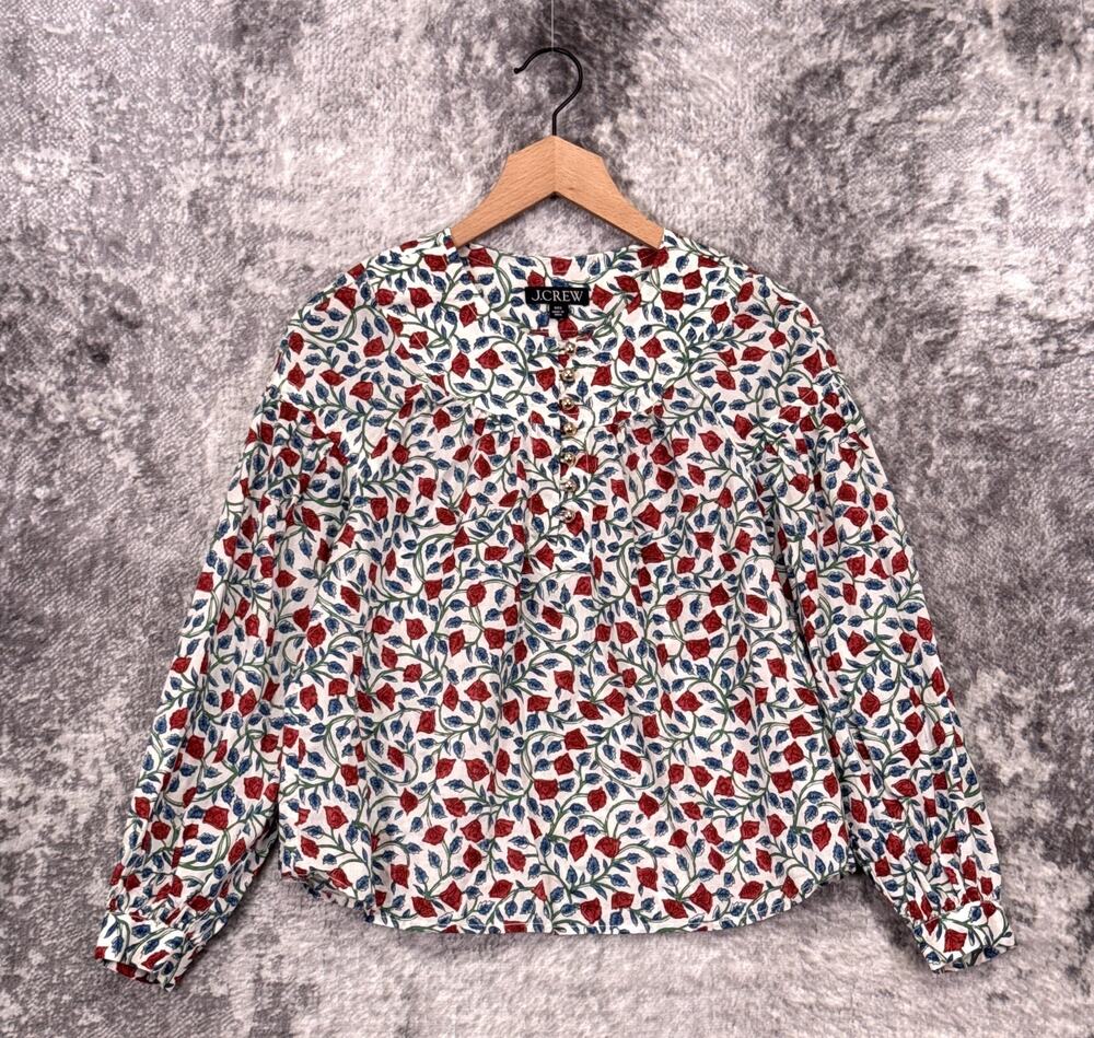 J Crew Blouse XXS Womens Cotton Floral Gold Button Popover Top